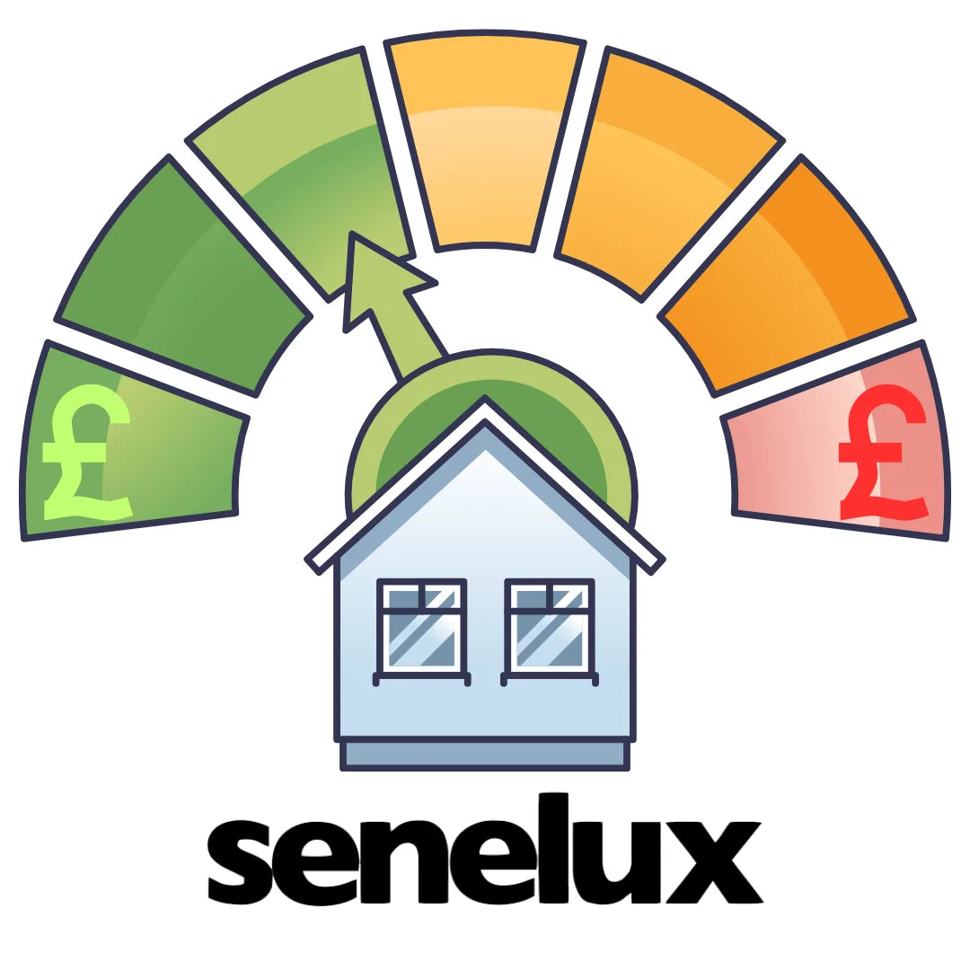 A picture of an energy meter above the Senelux logo and a house