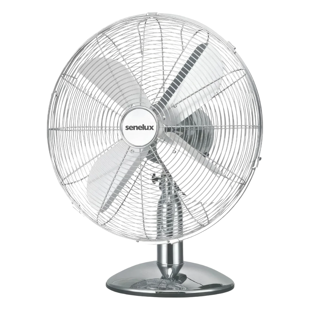 Senelux 12 inch Chrome Desk Fan; Great for Home Cooling and Comfort in Bedrooms, Living Rooms and Offices