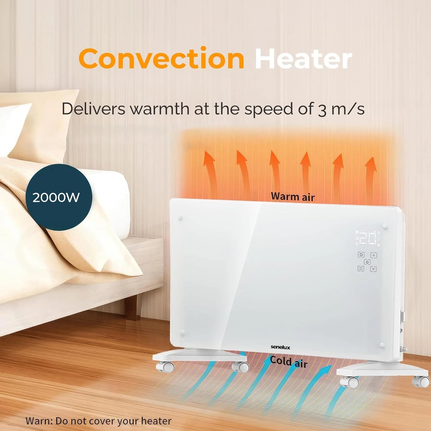 Glass Panel Heater with Wifi Controls | Wall Mounted or Free Standing with Wheels for your Home